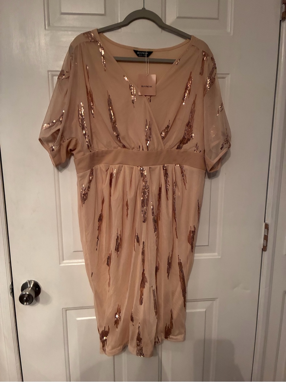 BloomChic Blush Sequin-Stripe Midi Dress